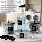Laundry Pod Containers and Dryer Sheet Holder and Laundry Detergent Dispenser Clear Laundry Room Organization and Storage with Wooden Lids Labels and spoon （2+1+1 Pack）