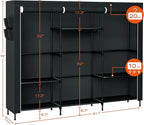Portable Closet, 81.1 Inch Extra Large Capacity Wardrobe Closet with Cover, Clothes Storage Organizer with Shelves and 3 Hanging Rods, Easy to Assembly, Black PCT133B01
