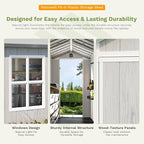 Patiowell 4 x 4 FT Plastic Outdoor Storage Shed with Floor, Garden Tool Shed with Two Windows and Single Lockable Door for Garden, Backyard, Lawn, Easy to Install, Light Grey