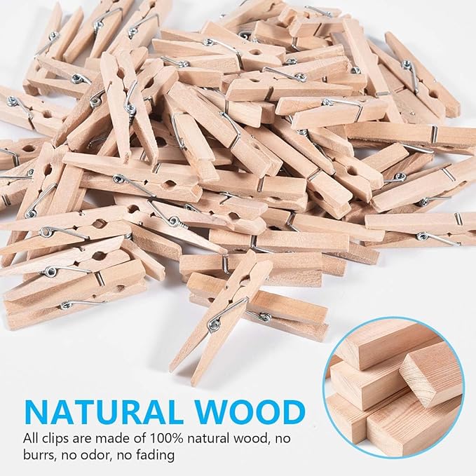SenseYo 200 Pcs 1.9 Inch Wooden Clothespins Clips for Hanging Clothes, Craft, Home