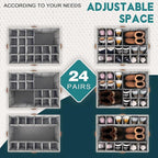Shoe Organizer for Closet, Foldable Shoe Storage Bins with Clear Cover, Space Saving Shoes Holder with 4 Handles, Large Adjustable Shoe Box Storage Containers, Fits 12-24 Pairs, 2 Pack, Beige