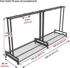 1 2 3 4 5 6 8 9 10 Pair Ski Storage Rack for Organize, Indoor Ski Board Stand for Garage/Basement/Shed, Floor Standing Longboard Carrier Wheels(Holds 16 pcs(8 Pair))