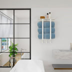 Towel Racks for Bathroom White, Bathroom Towel Rack with Shelf and 3 Hooks Wall Mounted, Towel Storage Rack for Small Bathroom