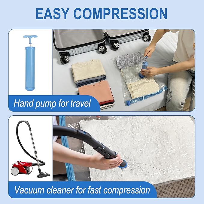 Vacuum Storage Bags with Hand Pump, Plastic Packaging Bags, 80% Space Saver Vacuum Seal Bags for Clothing, Travel Lugggage, Blankets, Comforters, 20 Combo
