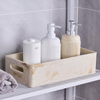 Beige Natural Travertine Textures Roll Toilet Paper Storage Basket with Handle for Bathroom Countertop, Toilet Tank Top Decorative Storage Bin, Resin Small Shelf Basket for Organizing, Heavy & Sturdy