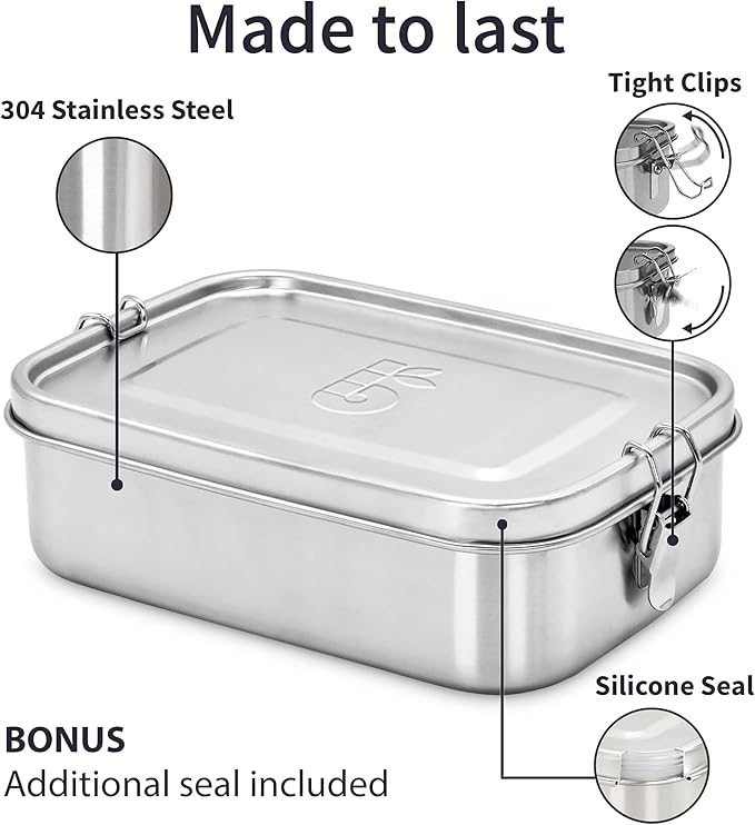 Bambaw Stainless Steel Lunch Box for Adults 47 oz, Metal Bento Box with Adjustable Compartment, Metal Lunch Container, Leakproof Stainless Steel Sandwich Container