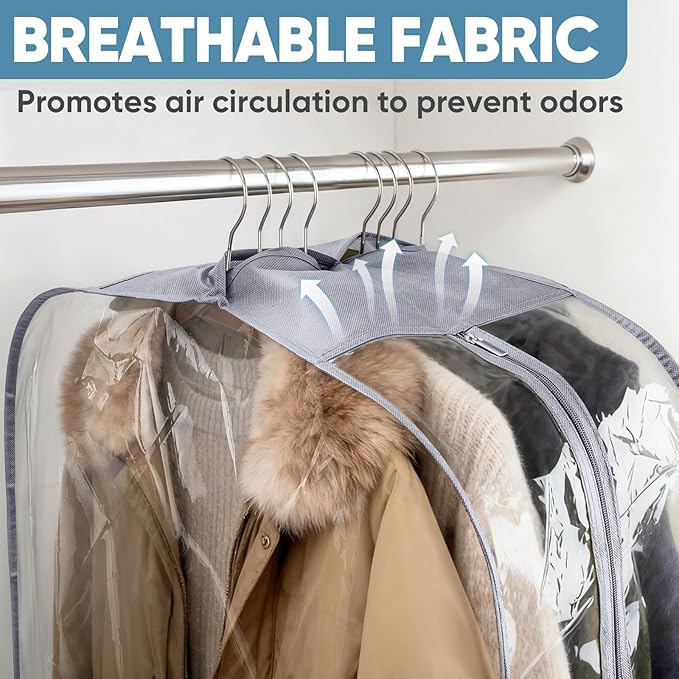 BALEINE 40'' Clear Garment Bags, 10.5'' Wide PEVA Suit Bag for Closet Clothes Dresses Suit Coats Storage (Clear, 6PK)