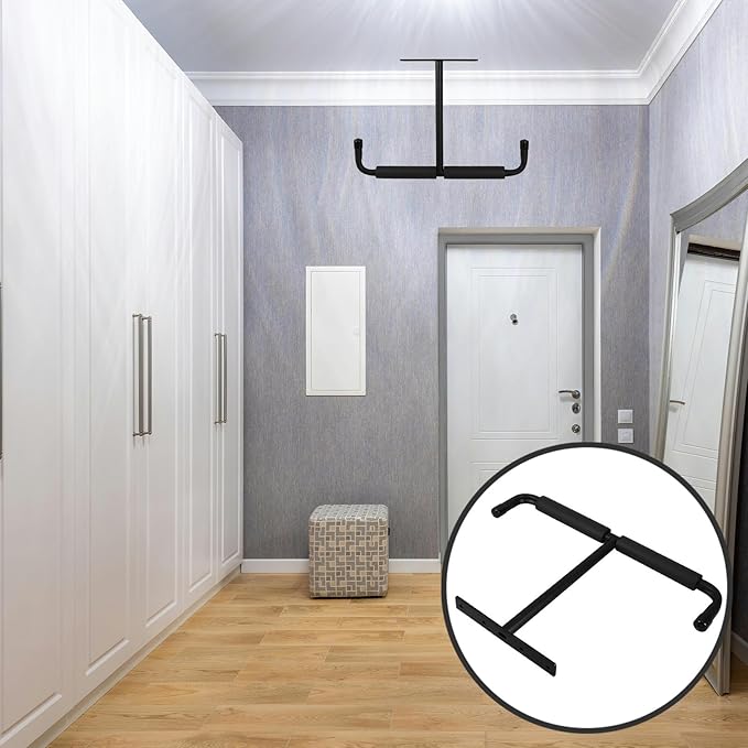 Ceiling Mounted T-shaped Bike and Fishing Rod Holder Garage Storage Rack Black Iron Wall Mount for Kayak and Skateboard Organization