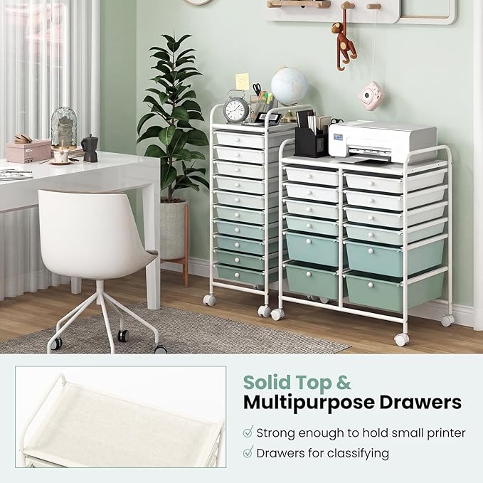 Giantex 12 Drawers Rolling Storage Cart, Classroom Organizers with Wheels for Tools Scrapbook Craft Paper Teacher Office School Supplies, Green Gradient