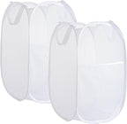 Collapsible Mesh Laundry Basket，Pop Up Laundry Hamper-Easy Storage, Ideal for Home and Travel Use (2 white)