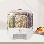 360° Rotating Grain Dispenser, Countertop 6 Compartment Dry Food Storage Containers Rice Storage Container Kitchen Airtight Food Storage Kitchen Countertop Organizer for Small Grains Beans