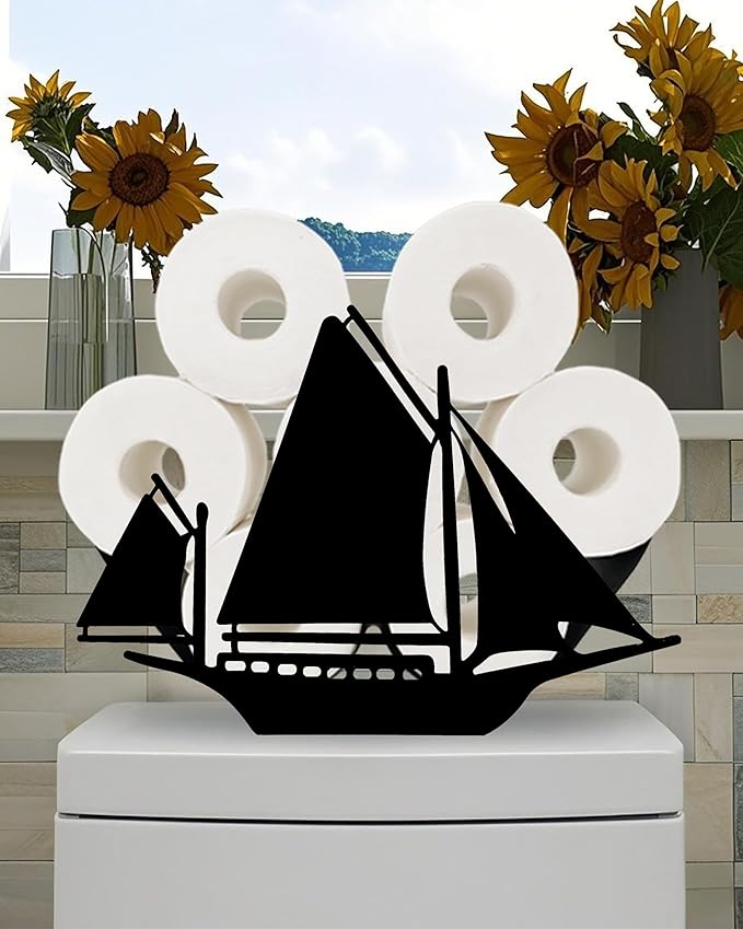 Sailboat Toilet Tissue Holder,Animal Paper Holders,Decorative Metal Papers Holder,Funny Toilet Animal Storage for Bathrooms,Bathroom Paper Organizer for Extra 8 Rolls Free Standing Art Decor