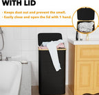 SpaceAid Laundry Hamper with Lid, 110L Large Tall Clothes Basket Bin with Bamboo Handles, Collapsible Laundry Hamper for Bedroom, Bathroom, Dorm, Laundry Room - Black