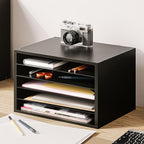 Ballucci 5 Tier Paper Organizer Letter Tray, Wood Desk File Organizer with Adjustable Shelves, Home Office School Letter/A4 Mail Sorter Magazine Holder - Black