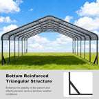 20x30 FT Heavy Duty Metal Carport with Galvanized Steel Roof & Frame - All-Weather Portable Garage Shelter for 3 Cars, Safe Boat Cover & Yard Protection