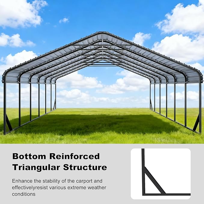 20x30 FT Heavy Duty Metal Carport with Galvanized Steel Roof & Frame - All-Weather Portable Garage Shelter for 3 Cars, Safe Boat Cover & Yard Protection