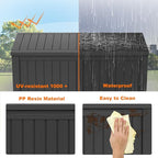 150 Gallon Outdoor Deck Box,Waterproof Resin Outdoor Storage Boxes, Outside Storage Lockable Container for Garden Tools,Indooor Cushions,Accessories (Black)