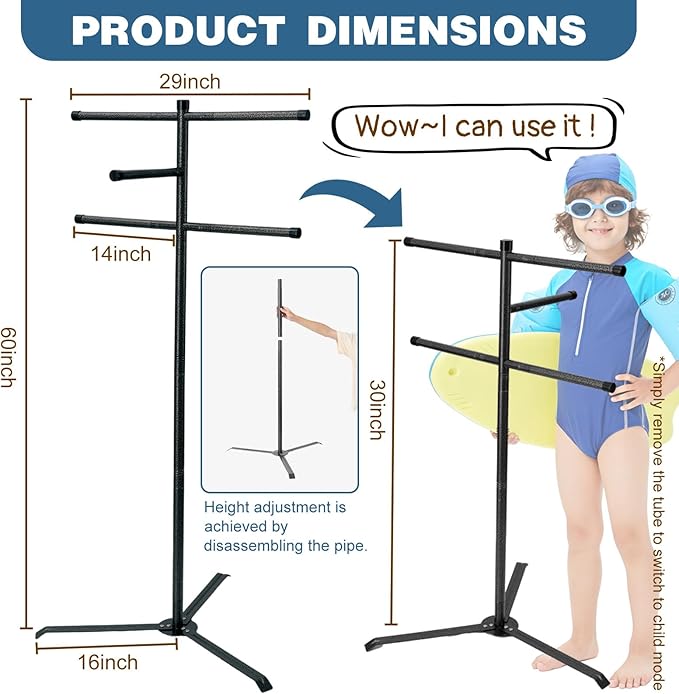 Pool Towel Rack Outdoor 60 Inch Height Outdoor Towel Rack For Pool Heavy-Duty Towel Stand Rustproof & Slip-Resistant Towel Drying Rack Suitable For Indoor Use For Towels, Clothing, Swim Rings, Goggles
