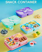 4 Pcs Bento Snack Box Containers, 4 Compartment Divided Stackable Food Storage Containers with Lids, Meal Prep Lunch Container with Sauce Cups