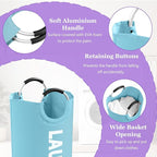 2Pcs Foldable Laundry Basket with Handles, 95L Large Clothes Hampers for Men, Tall Laundry Bin Stand Up Well, Portable Storage Basket for Family, Flat, Blue + Navy Blue