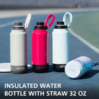 GREYLOCK 32 oz Insulated Water Bottle with Straw Lid, Leakproof Reusable Stainless Steel Vacuum Flask, 24hr Cold & Hot, Carry Handle & Silicone Spout, BPA-Free for Gym, Hiking, Travel, Grey