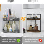 Upgraded 2-Tier Corner Bathroom Countertop Organizer – Spacious Storage for Makeup, Skincare & Perfumes, Built-in Brush Holder Fits Vanity/Dresser/Bsthtub (Slate Gray)