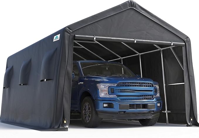 ADVANCE OUTDOOR 13x20 ft Carport 2 Roll up Doors & Vents Outdoor Portable Storage Shelter Garage Tent for Vehicle Boat Truck Anti-UV Snow Resistant Waterproof, Gray