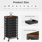 Rolling Cart with 8 Drawers, Plastic Drawer Storage Carts with Wheels & Wooden Tabletop, Metal Utility Cart Organizer for Bedroom Living Room Office Classroom Craft Organization and Storage, Black