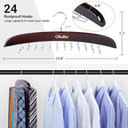 Tie Rack Hanger for Closet: Ohuhu 2 Packs 24 Folding Hooks Tie Hangers for Men Wooden Tie Holder Organizer Space Saving Necktie Storage 360 Degree Rotating Ties Belts Scarves Tank Tops-Walnut