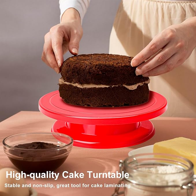 Bundt Cake Carrier, 13.5"Red Cake Carrier with Lid Handle Turntable and Cupcake Holder, Portable Cake Transport Container, Perfect Gifts for Transporting Cakes, Pies, Cupcakes, Nuts, Fruits