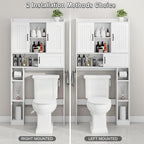Vabches Farmhouse Over The Toilet Storage Cabinet with 2 Barn Doors & Sliding Door, Over The Toilet Bathroom Organizer with Open Storage Layer and Adjustable Shelves & Hooks.White