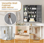 Tangkula Bathroom Wall Cabinet with Mirror, Modern Medicine Cabinet with Mirrored Door, 4 Internal Shelves & 6 Side Open Shelves, Wall Mounted Space-Saving Storage Organizer