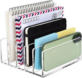 BEYGORM Acrylic Mail Holder, Clear Multifunction Desk Organizer with Divider, Vertical Letter Sorter for Desktop, 5 Compartments Modern Office Home Envelope Organizer for Bill, Document, Folder