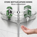 Corner Shower Caddy Tension Pole - Chrome Tension Rod Shower Caddy Adjustable Shampoo Holder for Bathroom/Bathtub/RV, Stainless Steel, Floor to Ceiling 25-114.2 inch
