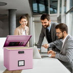 Pink Fire Proof File Box for Documents - Portable Fireproof Document Organizer Box with Handle Waterproof Safe Locking Folder Storage with Lid