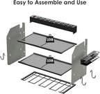 CCCEI Modular Power Tool Organizer Wall Mount with Charging Station. Garage Drill Storage Shelf with Hooks, Heavy Duty Rack, Tool Battery Holder Built in 8 Outlet. Gift for Men. Grey, 1 Pack.