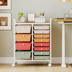 RELAX4LIFE 12-Drawer Rolling Storage Cart - Mobile Utility Drawer Carts with Wheels, Craft Organizers Cart for Classroom Organization and Storage, Home, School, Office