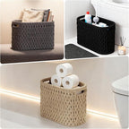 Boho Toilet Paper Storage Baskets, Cotton Rope Woven Bathroom Basket Set of 2, Standing Toilet Paper Holder for 6 Mega Rolls,Storage Bins for Toilet Tank Top, Bathroom Organizer Decor (Black 2 Pack)