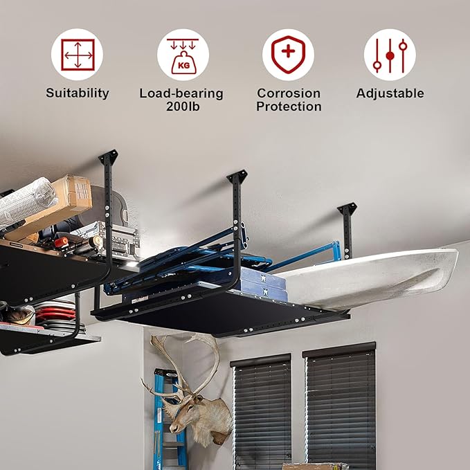 Adjustable Ceiling Storage Racks, Overhead Storage Bracket, Heavy-Duty Shelves, 33 in. x 34 in, 200lbs Weight Capacity for Garage