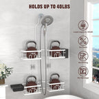 REINHARDT Adjustable Shower Caddy Hanging Rustproof Shower Caddy for Handheld Showerheads, Shower Organizer with Hooks Soap Holder Toothbrush Holder, Anti-Swing Shower Rack Bathroom Accessories, White
