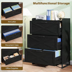 File Cabinet 3 Drawers Lateral File Cabinet with Charging Station for Letter/Legal/A4 Size Hanging Files, Large Wood File Storage Cabinets Printer Stand for Home Office, Black