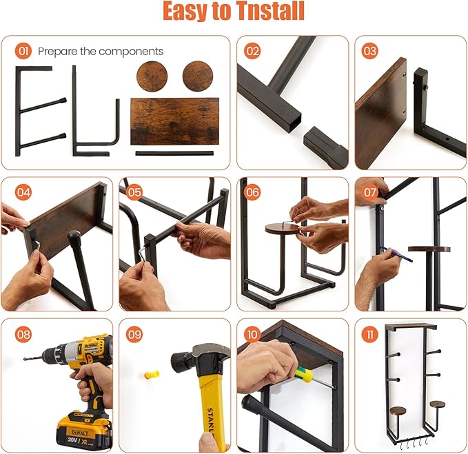 Skateboard Wall Mount Rack - Display Shelf & Hanger for Longboard, Snowboard, Boards with 2 Wooden Helmet Stands & 5 Gear Hooks (Black)