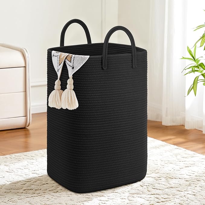 Laundry Basket,Woven Cotton Rope Laundry Hamper,40L Versatile Storage for Dirty Clothes,Baby Toys,and Blankets in Bathroom, Nursery,and Living Room