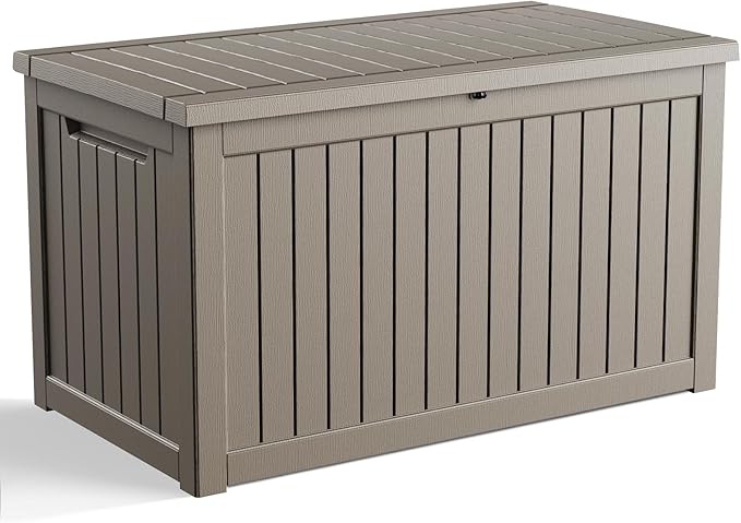 280 Gallon Deck Box Large Outdoor Storage Box Waterproof for Patio Furniture,Outdoor Cushions,Garden Tools and Pool Supplies,Weatherproof(Grey,280Gallon)