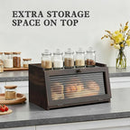 Bread Box for Kitchen Countertop Large Farmhouse Bread Container Bread Storage with Window Wooden Bread Holder