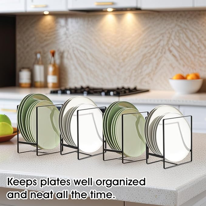 Vertical plate holders, plate organizer for cabinet, for small plates(Black) 1PCS