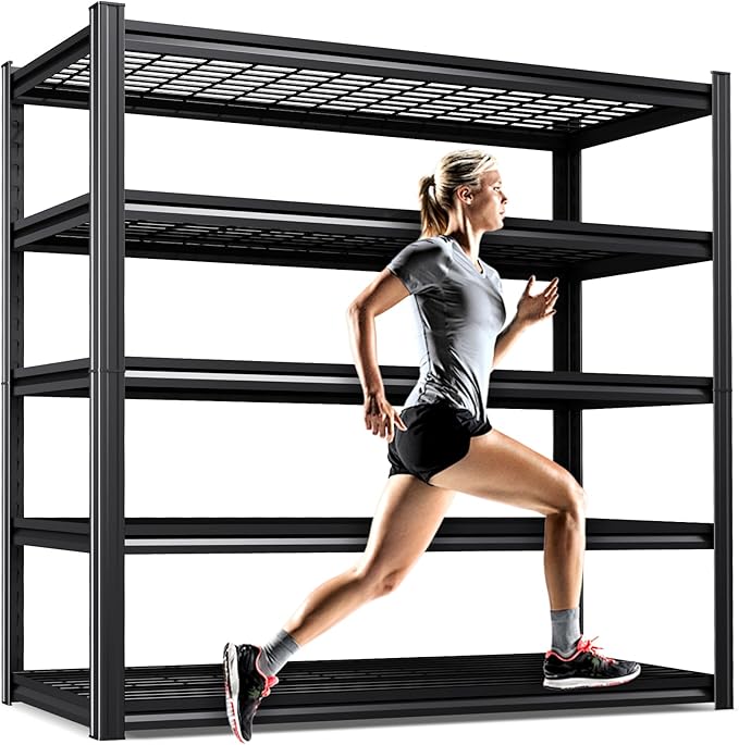 59" W Heavy Duty 5-Tier Garage Shelving Unit,2500 lbs Capacity Adjustable Metal Storage Rack, Boltless Steel Shelves for Garage, Basement, Warehouse, Pantry & Kitchen 72"x59"x20",Black