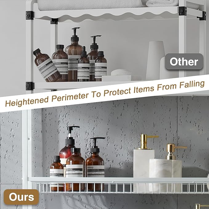 Lauren&Harold 6-Tier Over The Toilet Storage with Side Rack, 32.8" W x 12.2" D x 61" H Over Toilet Bathroom Organizer, Freestanding Above Over Toilet Storage Shelf for Restroom, Laundry, White