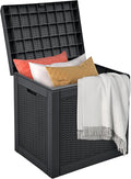 DWVO 32 Gallon Indoor Outdoor Storage Box, Resin Rattan Small Deck Box for Patio Furniture, Cushions, Garden Tools, Sports Equipment,Black