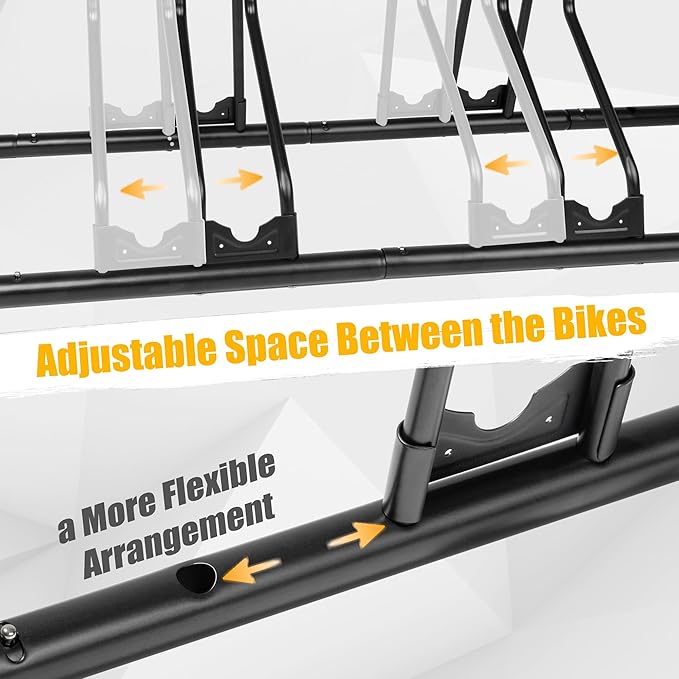 CyclingDeal Bicycle Floor Parking Rack Stand - for Mountain MTB Road Bike - Indoor Home Garage Storage - Adjustable 5 Bikes